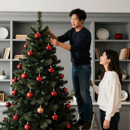 Festive Holiday Spirit: Tree Decorating Scene