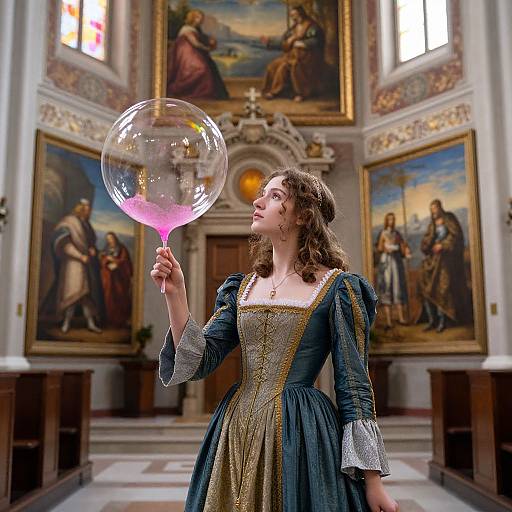 Young Woman with Bubble in Renaissance Church