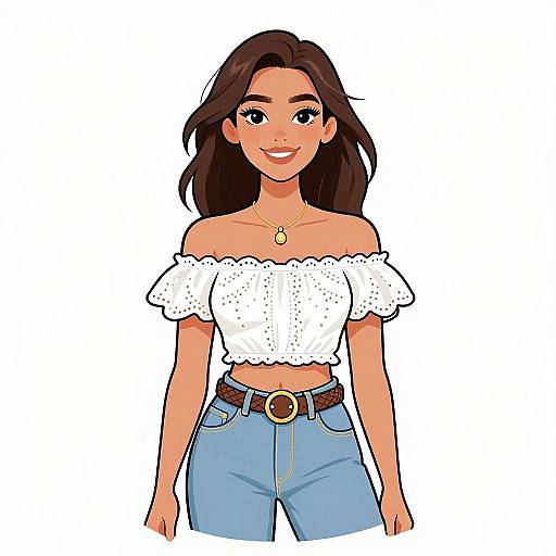 Bohemian Woman in White Eyelet Top