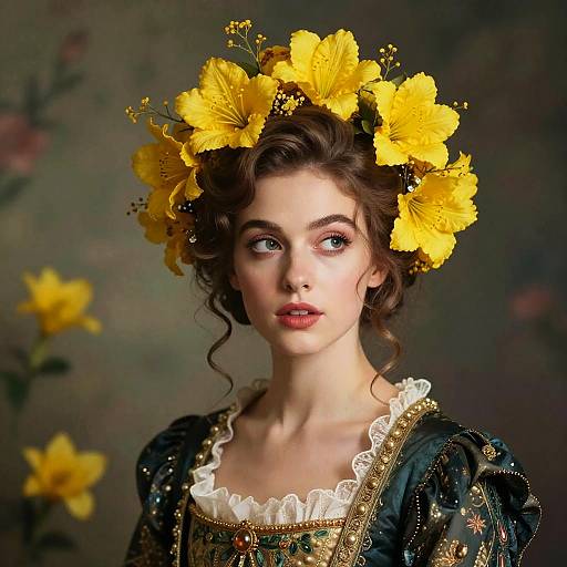 Theatrical Woman with Yellow Flowers