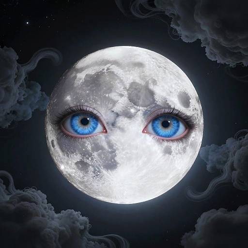 Surreal Moon with Haunting Blue Eyes