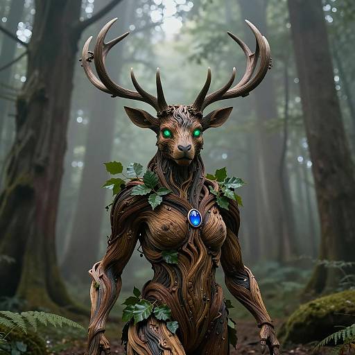 Enchanted Wood Spirit in Foggy Forest