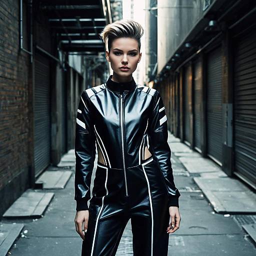 Fashion Model in Futuristic Jumpsuit with Undercut Hairstyle