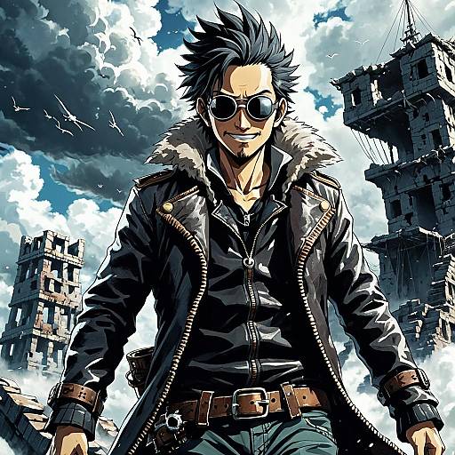 Epic Sky Pirate Among Floating Ruins