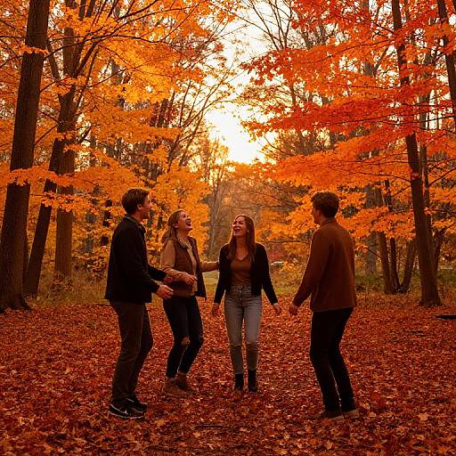 Joyful Family Reunion in Autumn Forest