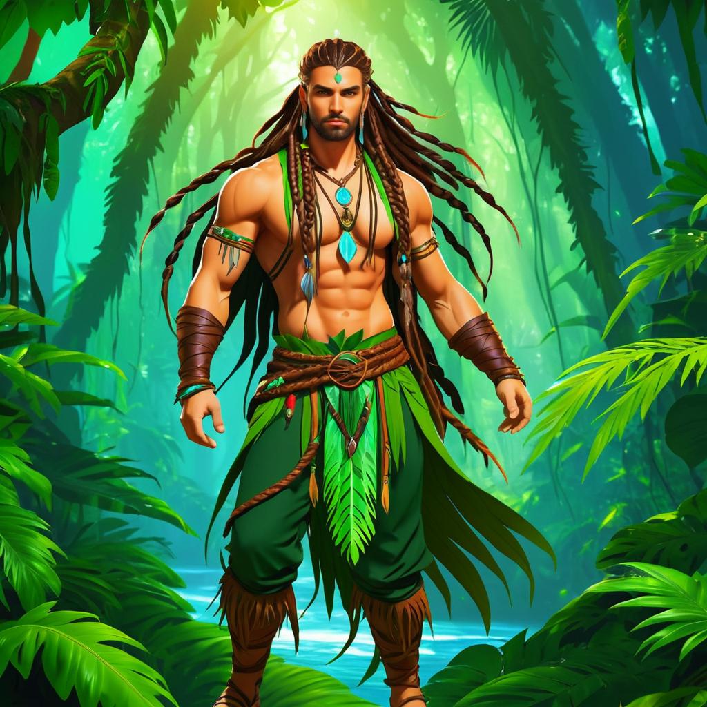 Fierce Male Druid in Vibrant Jungle