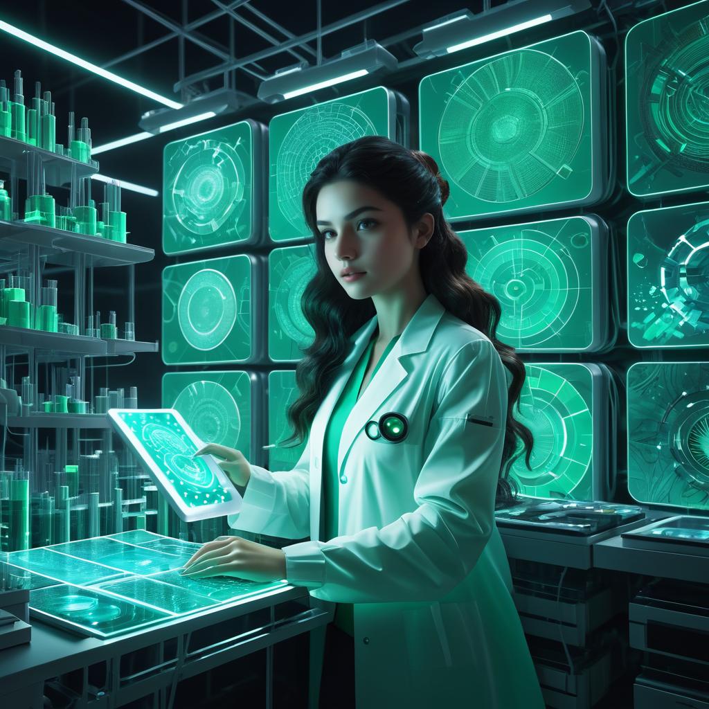 Futuristic Microbiologist in High-Tech Lab