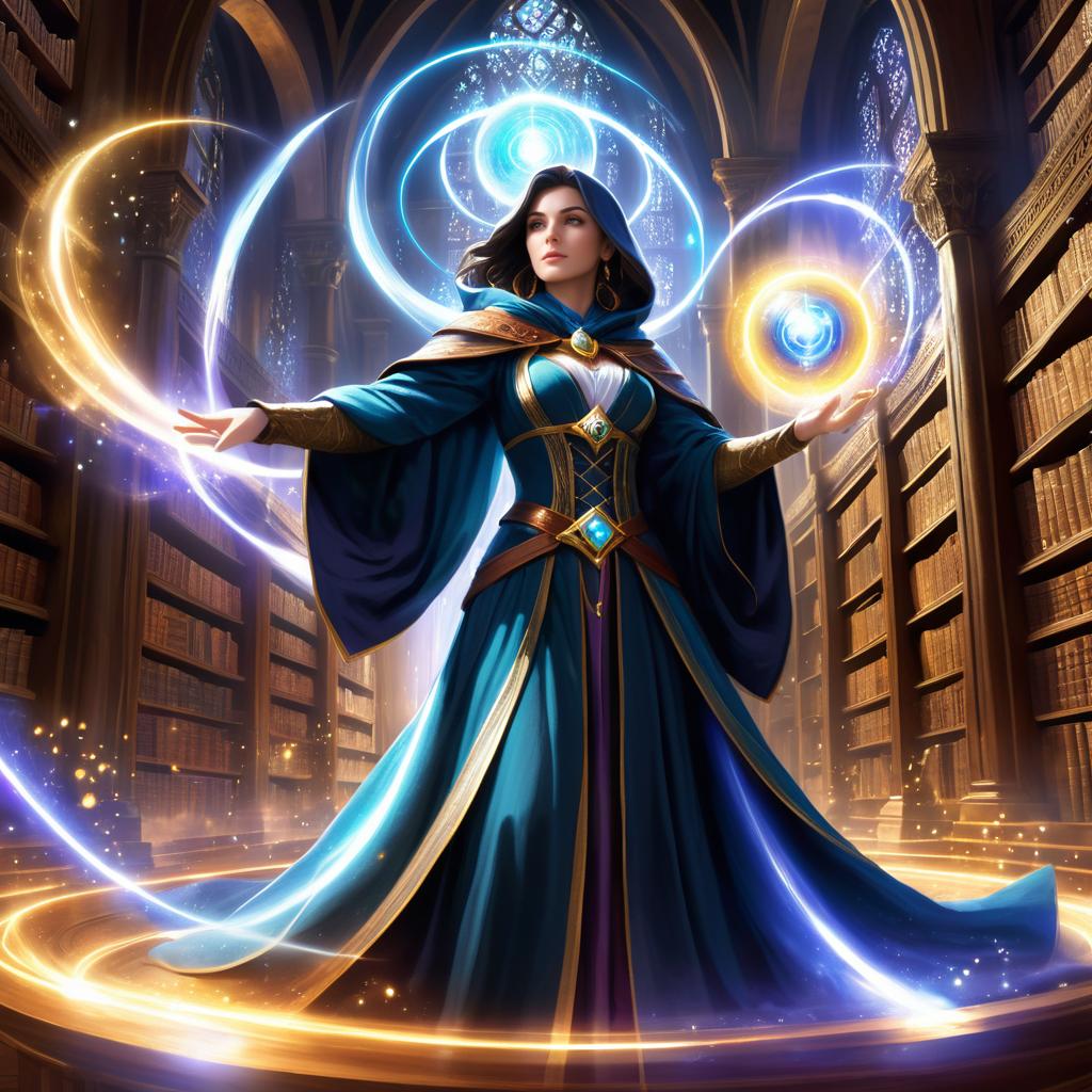 Mystical Sorceress in Ancient Library