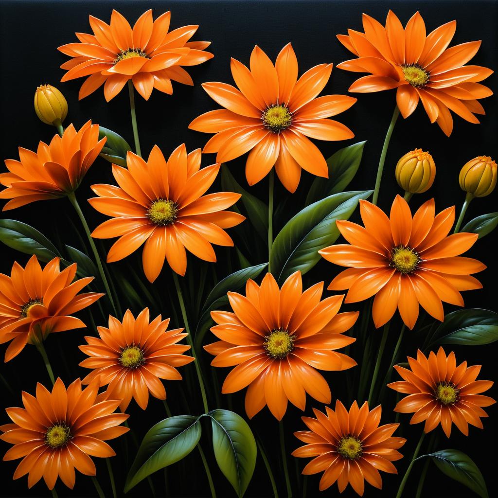 Realistic Orange Flowers on Dark Background