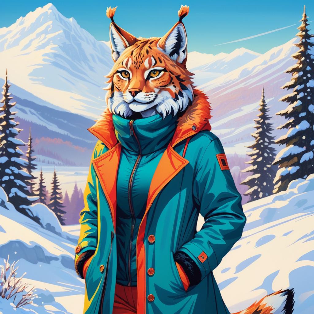 Vibrant Ecchi Lynx in Winter Scene