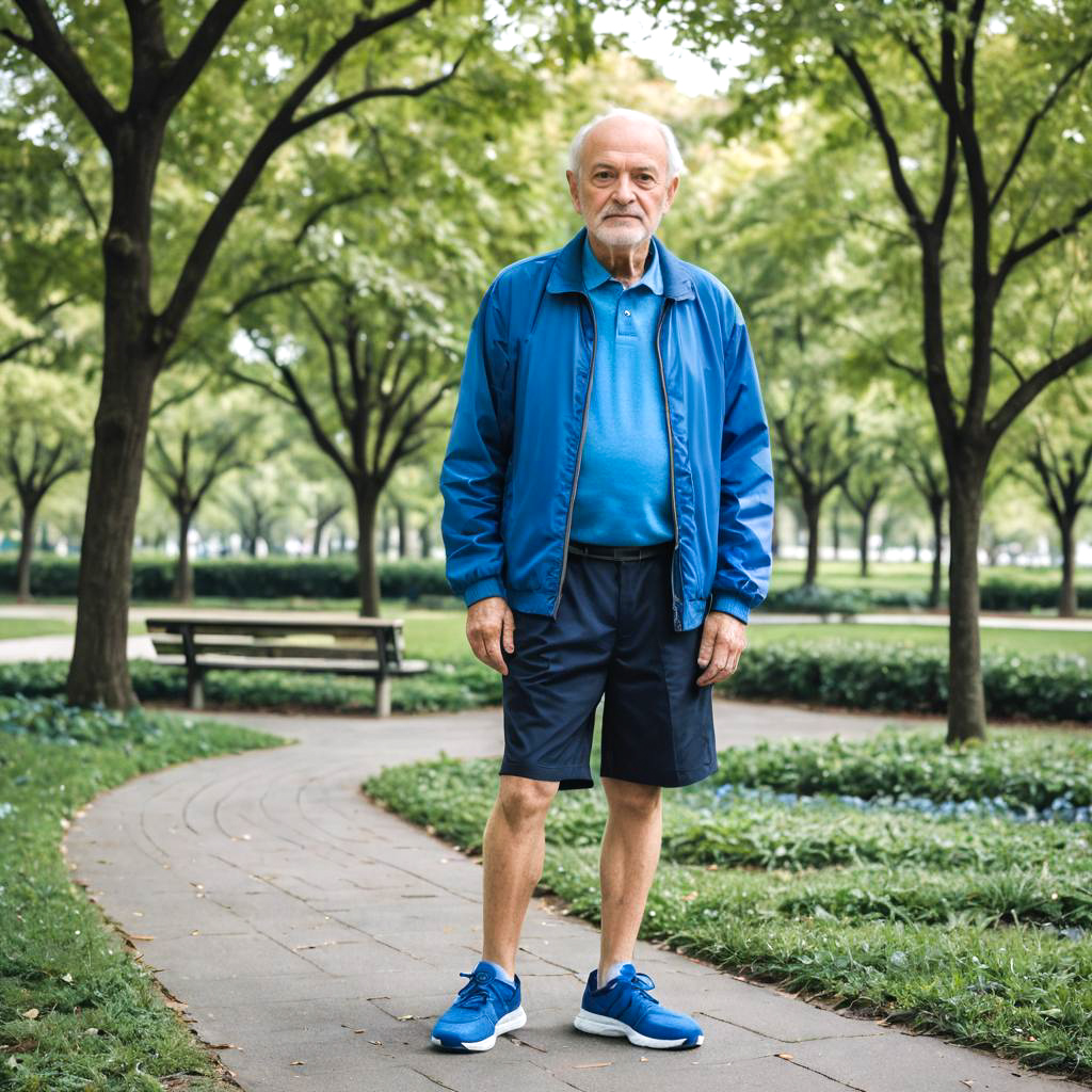 Elderly Man in Blue Sneakers at Park