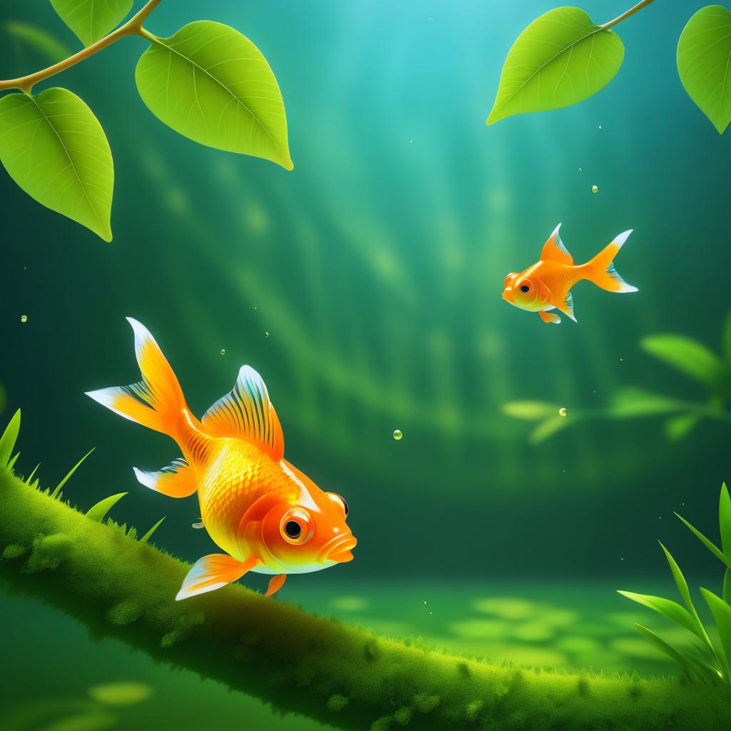 Vibrant Animated Goldfish on Branch