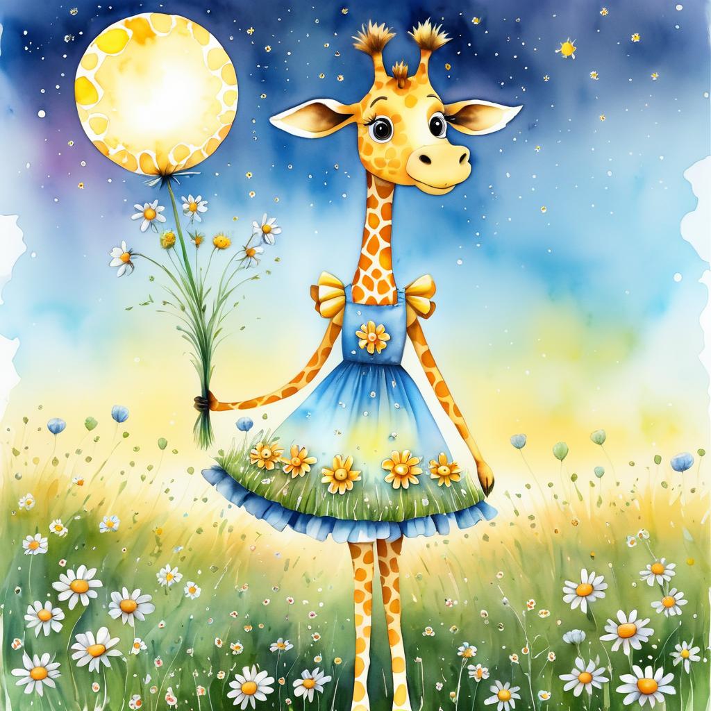 Playful Tim Burton Giraffe in Daisies