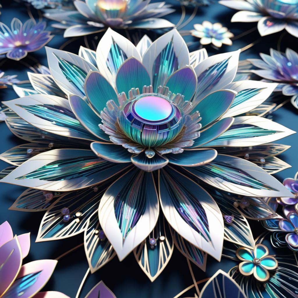 Futuristic Robotic Flower with Iridescence