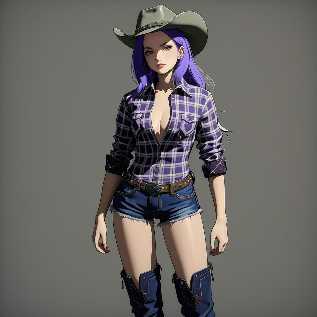 Purple-Haired Space Outlaw in Cowgirl Style