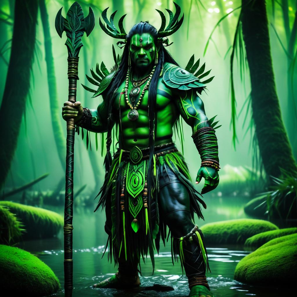 Cinematic Orcish Shaman in Dark Swamp