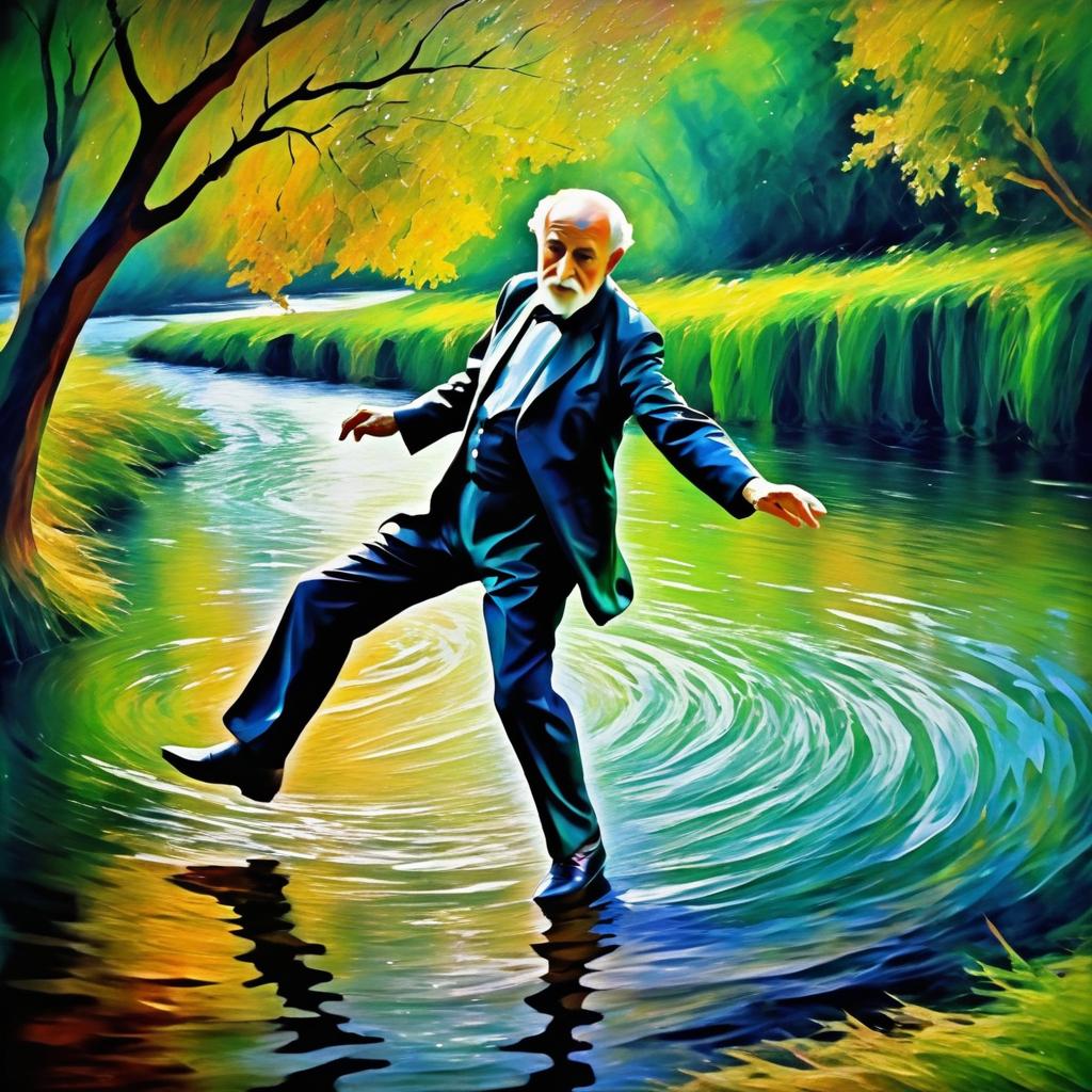 Elderly Man Dancing by the River