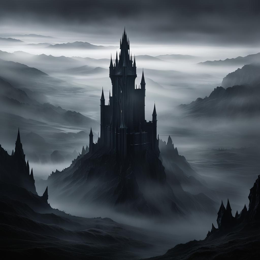 Mysterious Dark Tower in Misty Valley