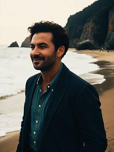 Man in Casual Outfit at Beach