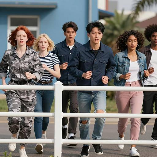 Diverse Group Running Outdoors