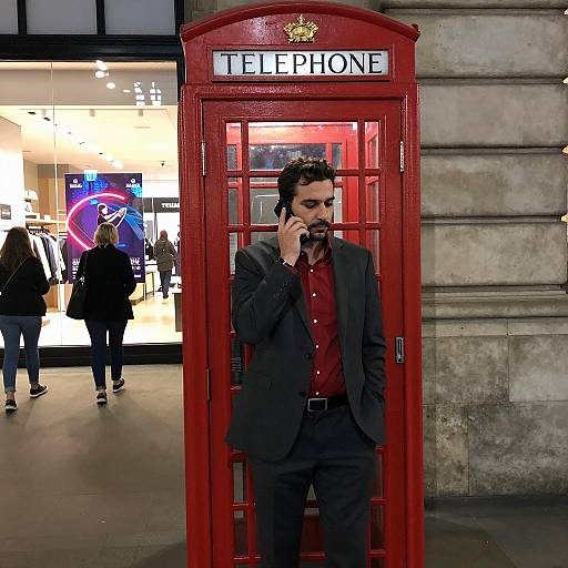 Urban Man in Phone Booth with Neon Lights