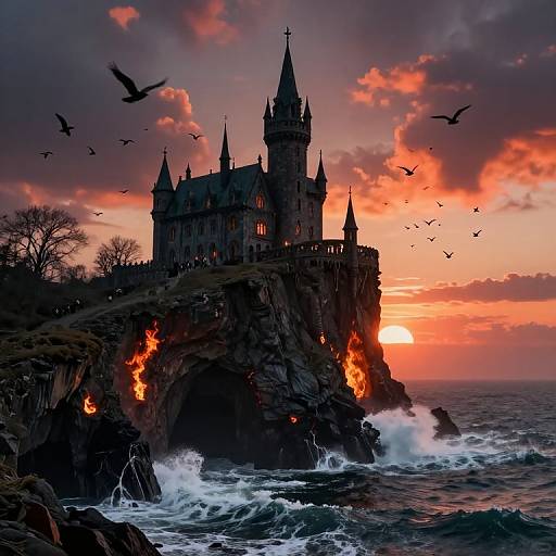 Gothic Castle on Fiery Cliff