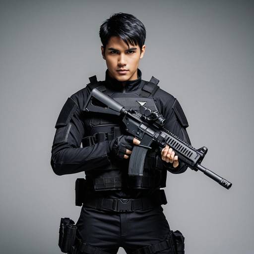 Man in Black Tactical Outfit Holding Rifle
