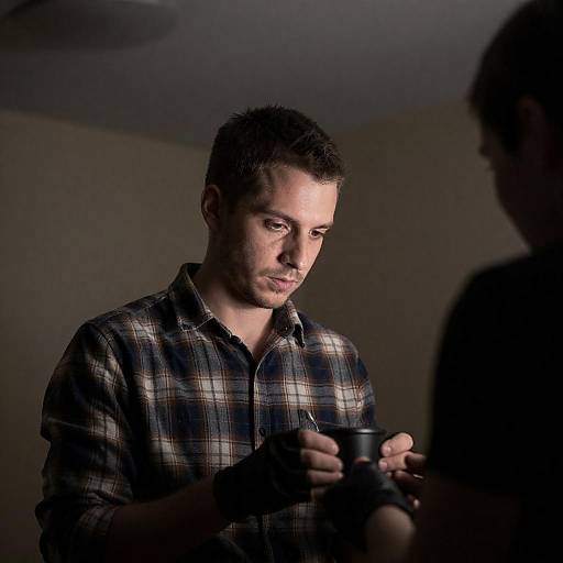 Man Holding Black Object in Dim Light