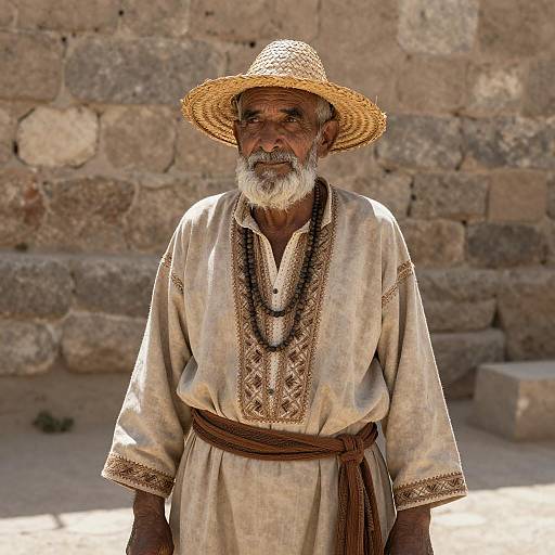 Rustic Portrait of Elderly Man in Traditional Attire