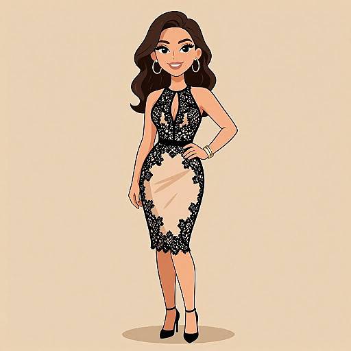 Elegant Woman in Black Lace Dress