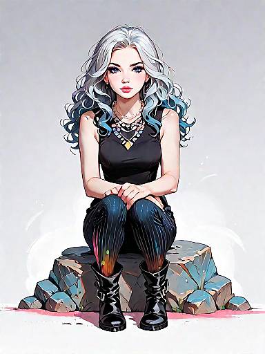 Chic Rock Woman in Studio Setting