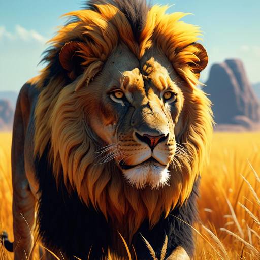 Majestic Lion in Golden Savanna Art Majestic Lion in Golden Savanna Art