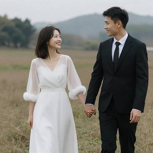 Romantic Couple in Grassy Field