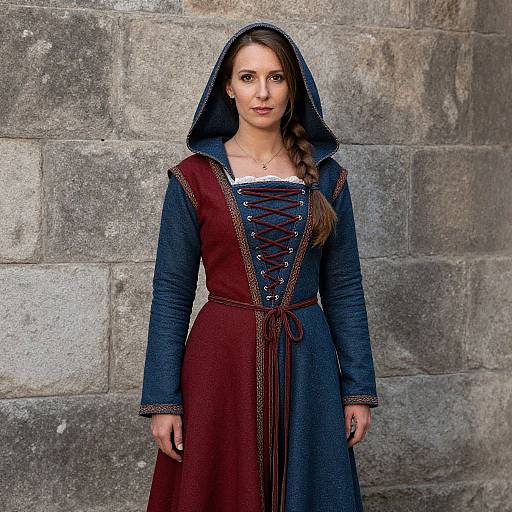Medieval Woman in Blue-Red Gown