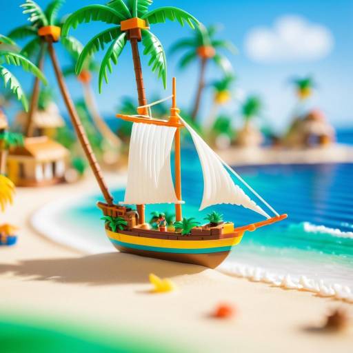Miniature Pirate Ship on Tropical Beach