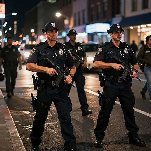 Handsome Cops Patrolling Neon City Night
