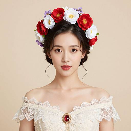 Elegant Woman with Floral Headpiece