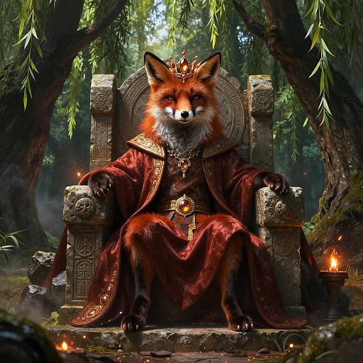 Regal Red Fox Patriarch in Forest Shrine