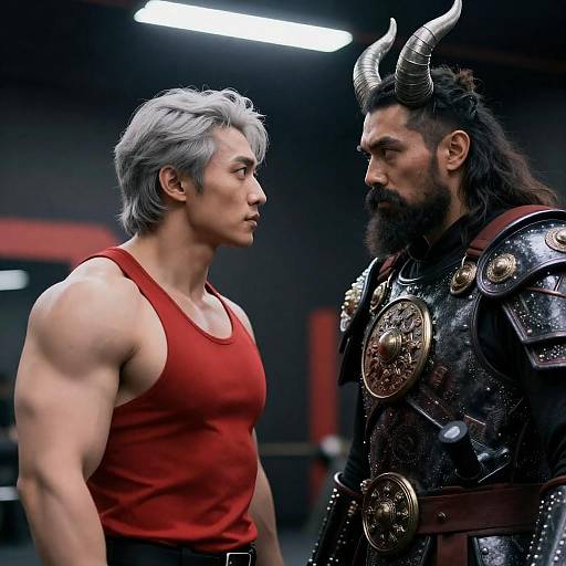 Gray-Haired Fighter vs Horned Warlord