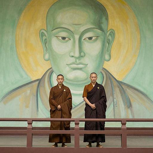 Monk Mural with Dynamic Brushstrokes