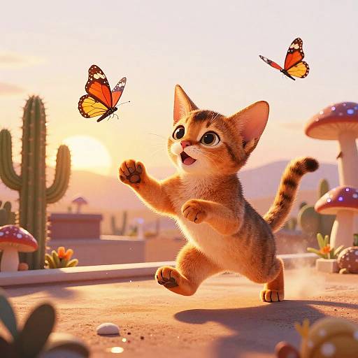 Playful Abyssinian Kitten in Fantasy Desert