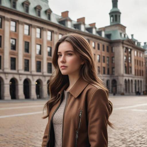 Young Woman in Brown Coat in Historic Square
