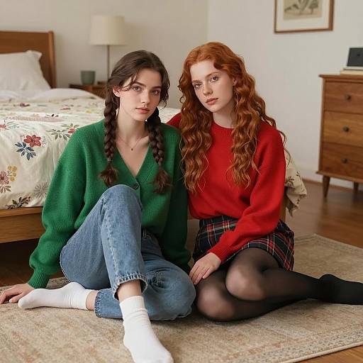 Intimate Bedroom Scene of Two Women