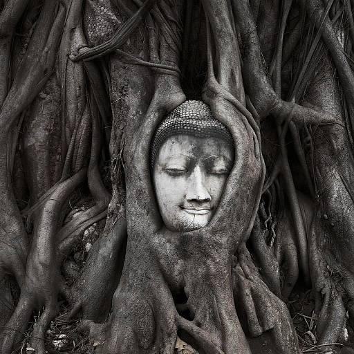 Serene Buddha Among Tree Roots
