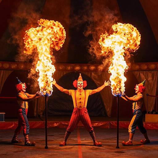 Fiery Circus Ring with Acrobats