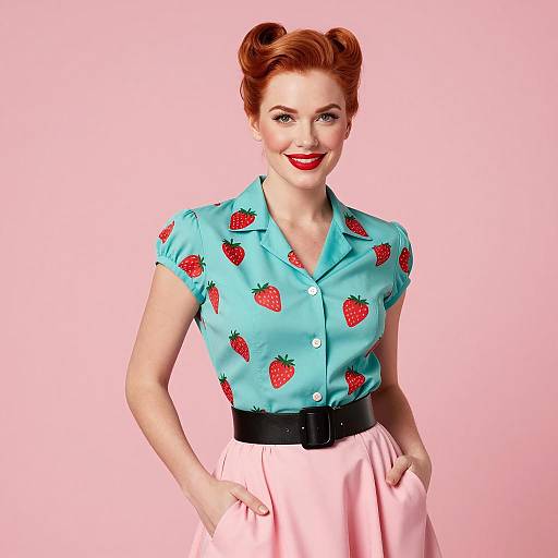 Redhead Pin-Up Woman in Retro Outfit