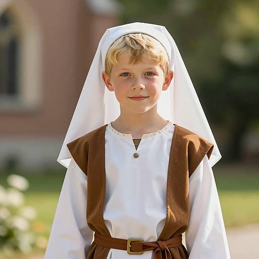Serene Young Boy in Medieval Church Attire