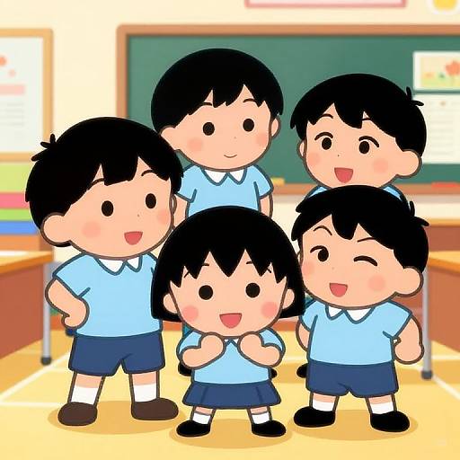 Whimsical Black-Haired Cartoon School