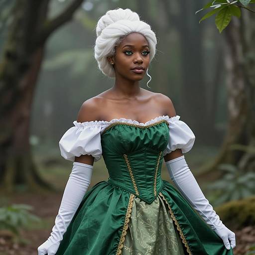 African Woman in Elegant Green Renaissance Dress