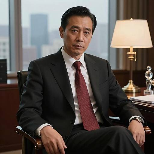 Man in Suit in Dimly Lit Office